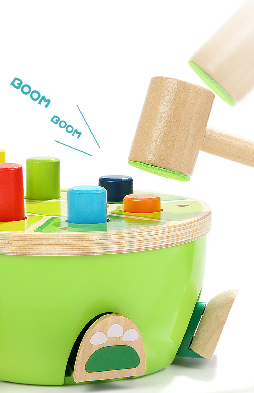 Jucărie de percuție din lemn Broscuța jucăușă, cu ciocănel, 2 ani+