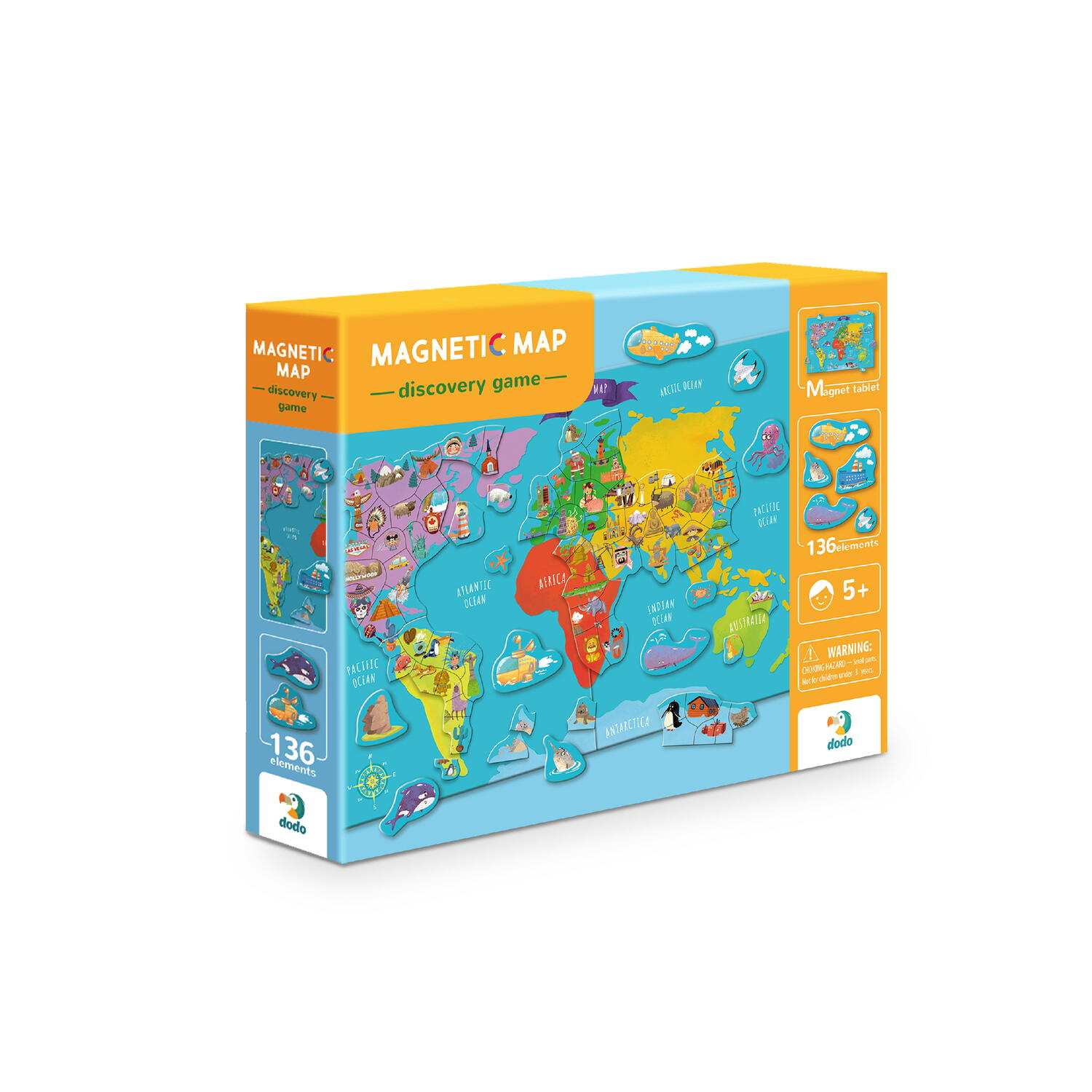 Puzzle magnetic educativ Harta lumii cu 136 piese pentru copii 5+