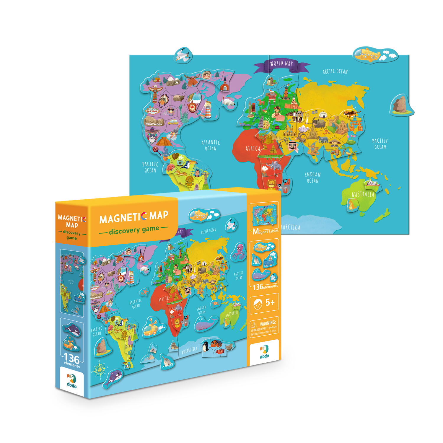 Puzzle magnetic educativ Harta lumii cu 136 piese pentru copii 5+