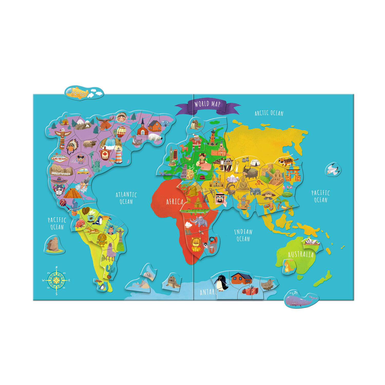 Puzzle magnetic educativ Harta lumii cu 136 piese pentru copii 5+