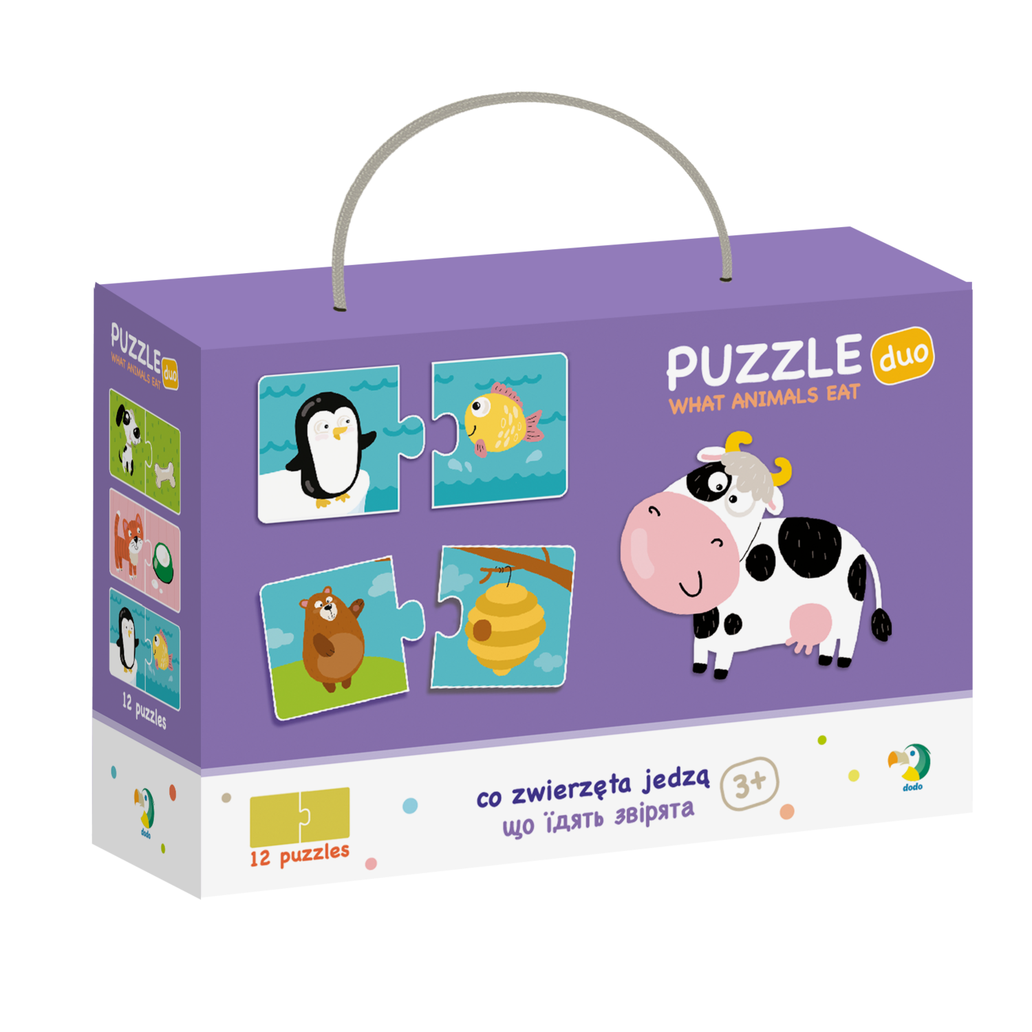 Puzzle duo educativ cu hrana animalelor, 12 asocieri, 2 piese, 3+