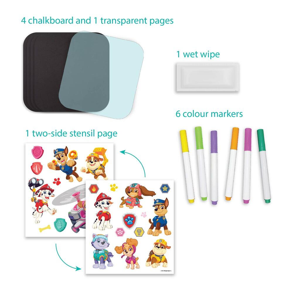 Set de desen reutilizabil pentru calatorii Patrula Catelusilor, 3 ani+