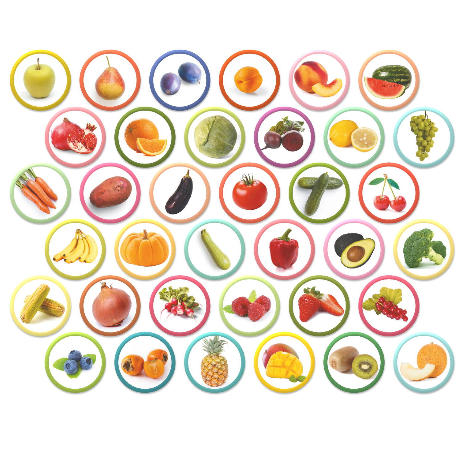 Set magneți Montessori cu fructe și legume, 36 piese educative