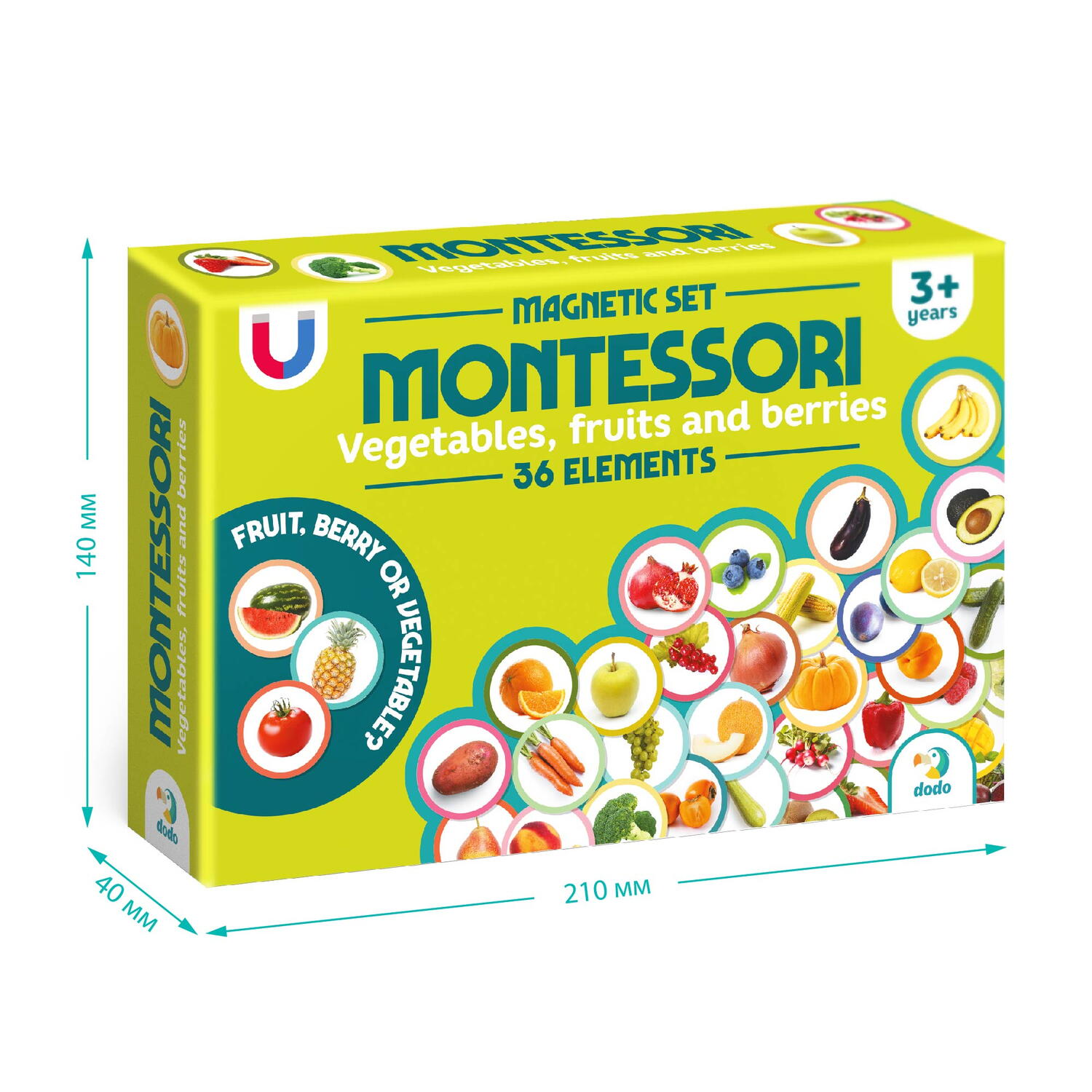 Set magneți Montessori cu fructe și legume, 36 piese educative