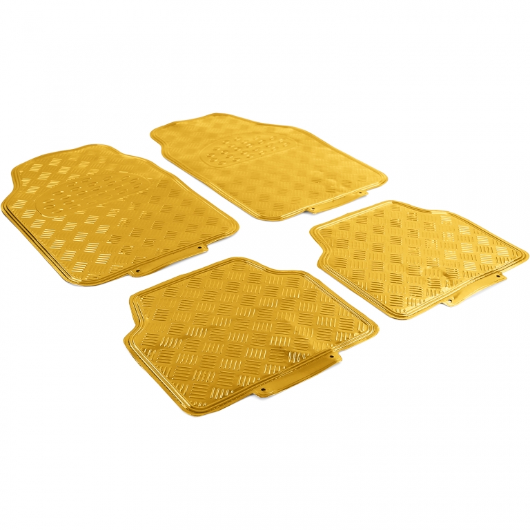 Set de covorașe din cauciuc pentru mașină 4 bucăți Aspect tablă cu carouri din aluminiu Universal Cromat Aurie Performance AutoTuning