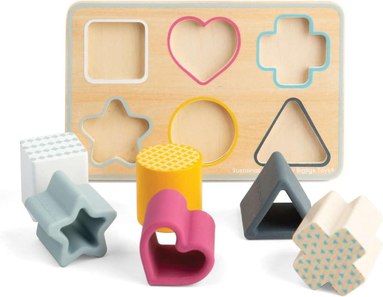 Joc de sortare forme din lemn si silicon pentru copii 12 luni+