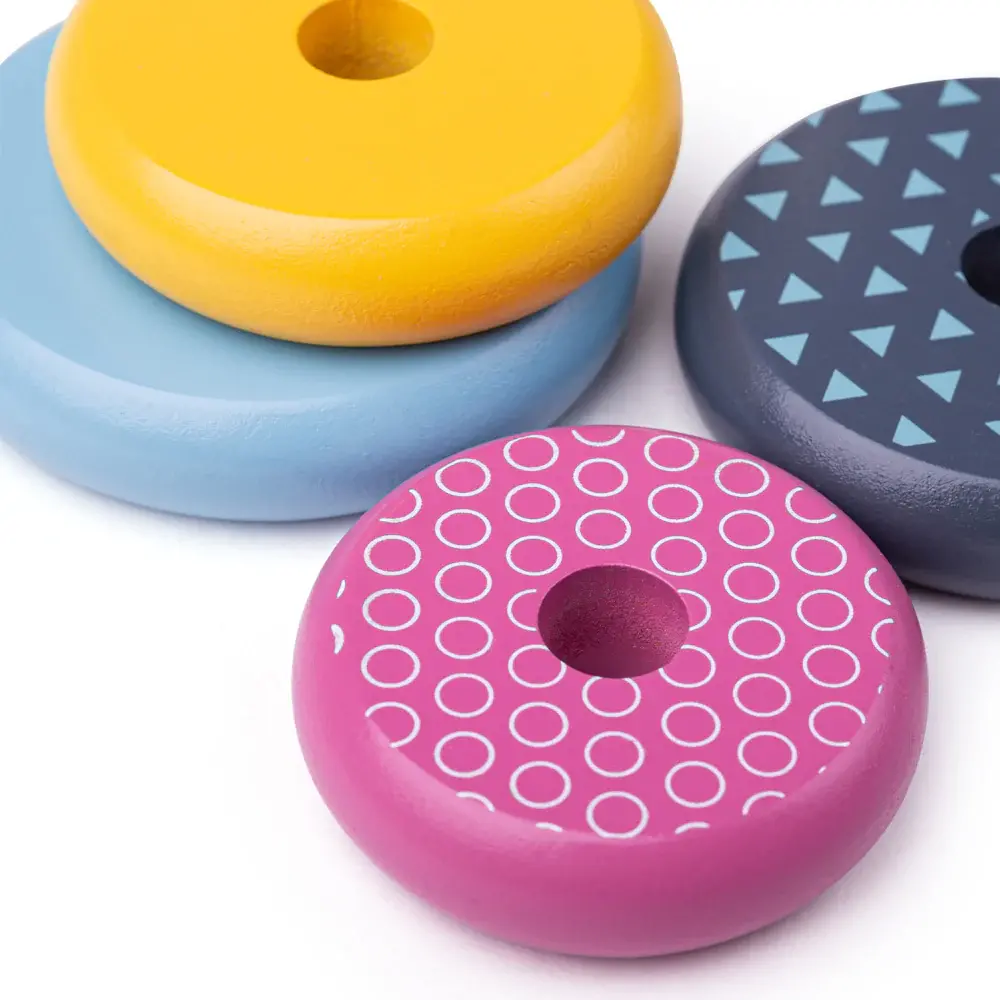 Piramidă din lemn educativă Iepuraș pastel pentru bebeluși 1 an+