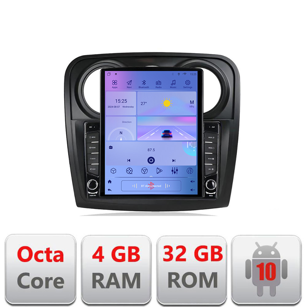 Navigație Dacia Sandero Logan 2012-2020, ecran Tesla 9.7, Android 10