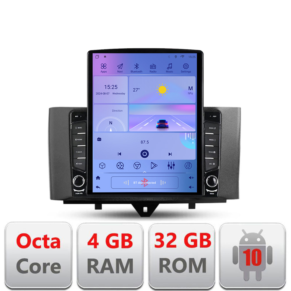 Navigație Android Smart ForTwo 2010-2015, ecran 9.7 inch, 4GB+32GB