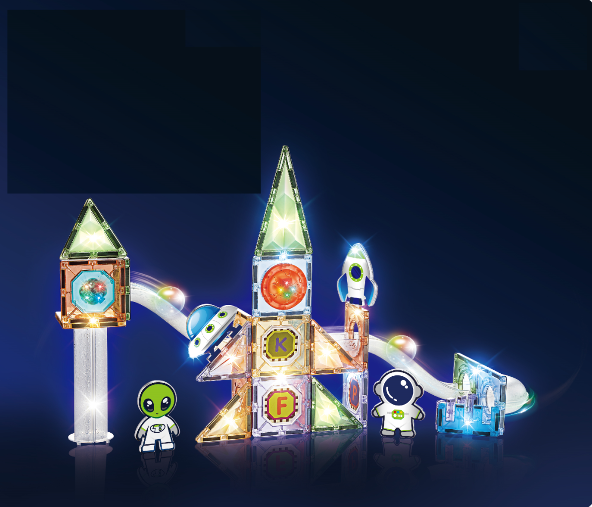 Labirint magnetic cu lumini, tema spațiu, 69 piese, 7,5 cm