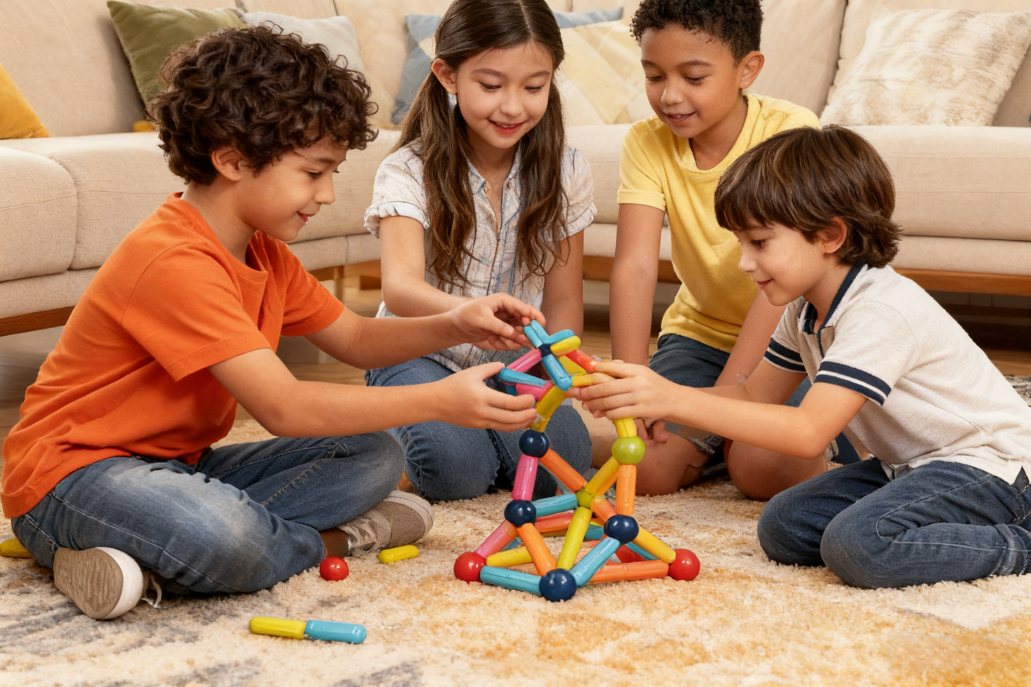 Set construcție magnetic 3D educativ pentru copii, 42 piese