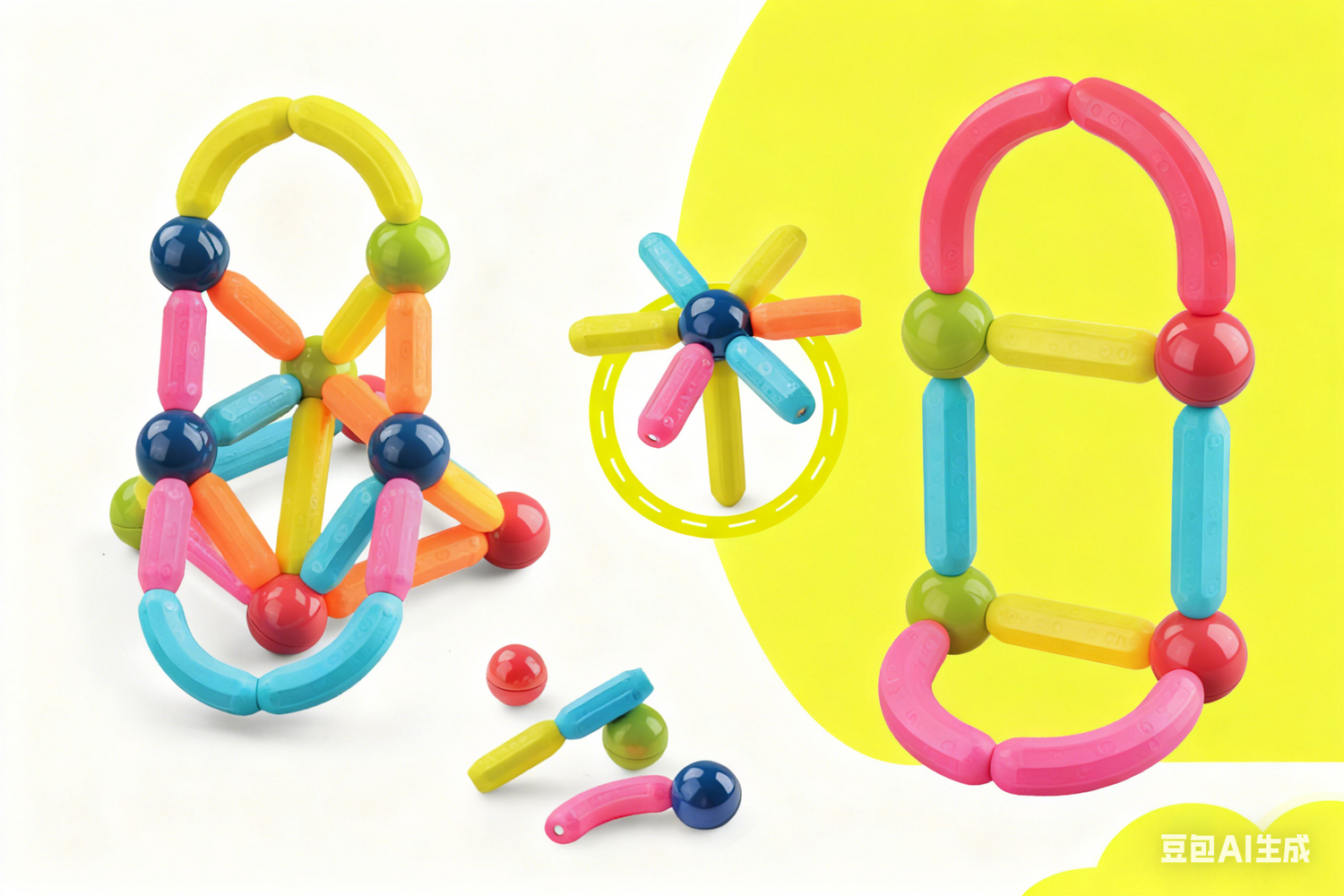 Set construcție magnetic 3D educativ pentru copii, 42 piese