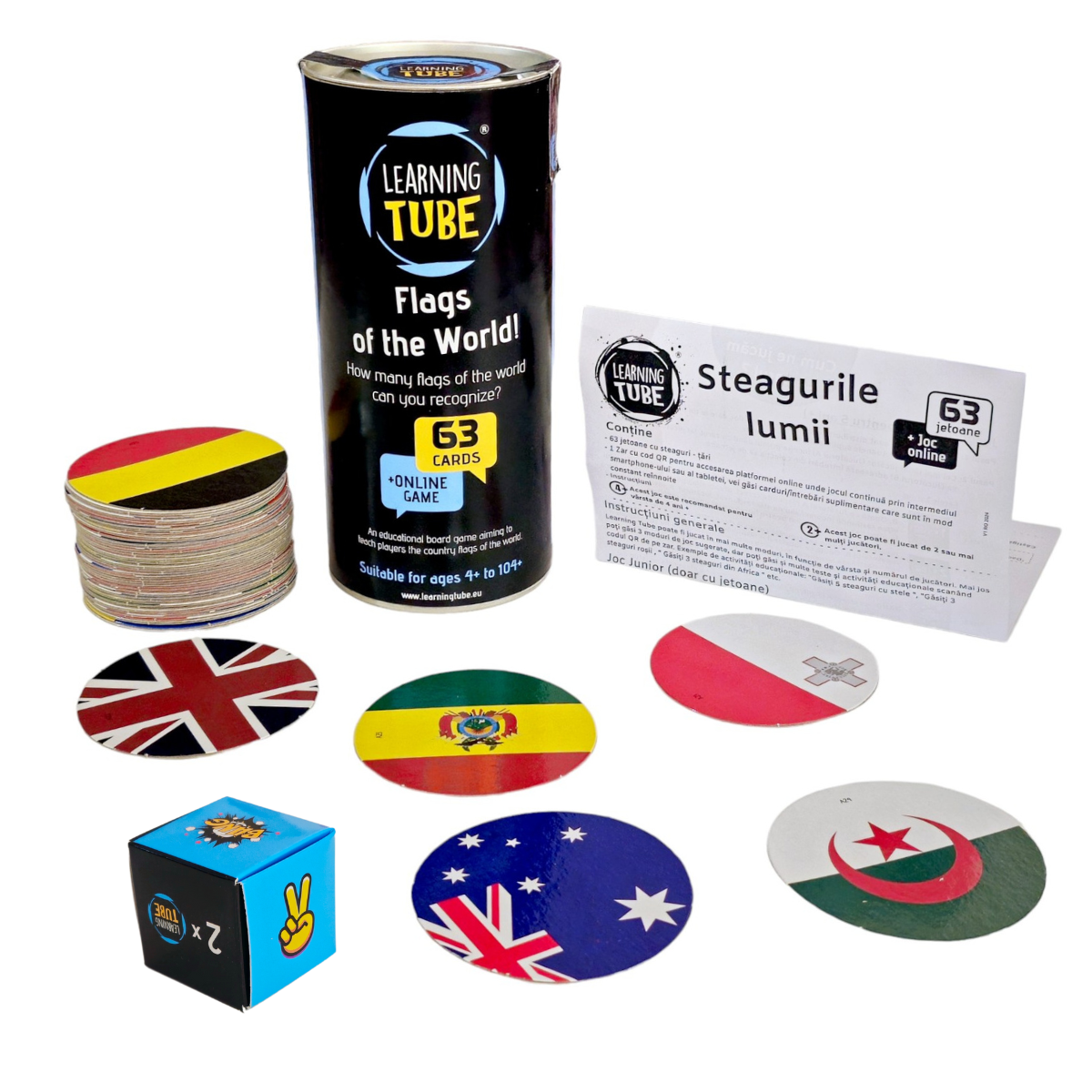 Joc educativ Learning Tube Steagurile lumii cu 63 jetoane