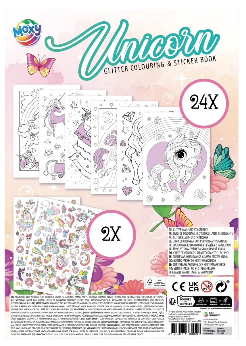 Carte de colorat cu abtibilduri si sclipici Magia unicornului, A4, 3 ani+