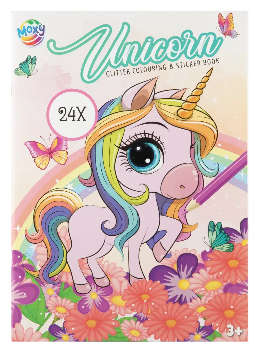 Carte de colorat cu abtibilduri si sclipici Magia unicornului, A4, 3 ani+