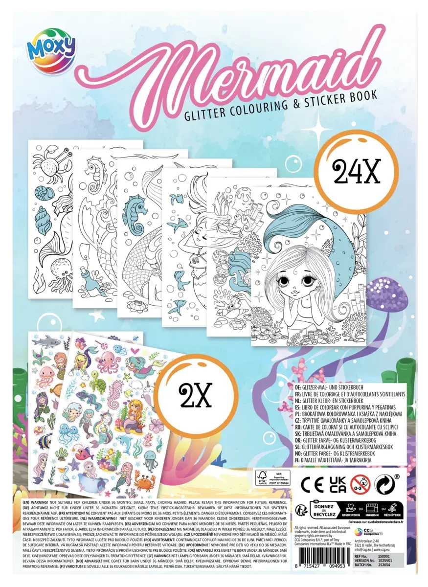 Carte de colorat cu abtibilduri si sclipici Sirena magica, format A4