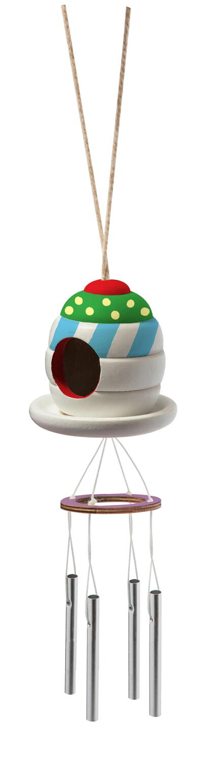 Set creativ din lemn Casuta pasarilor cu clopotel de vant, 5 ani+