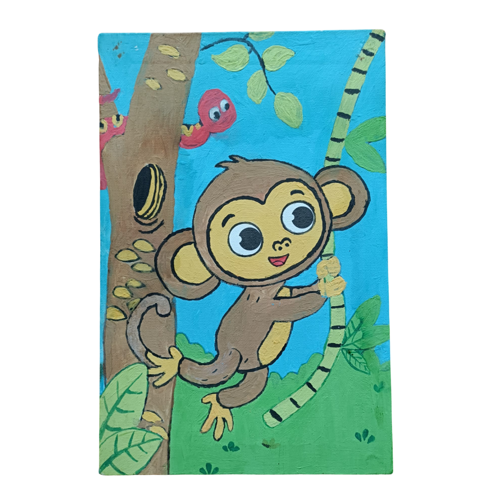 Tablou pictat pe numere cu maimutica, set creativ pentru copii 5+