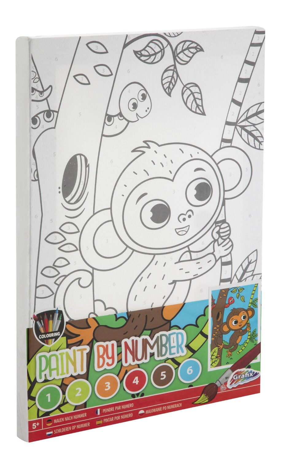 Tablou pictat pe numere cu maimutica, set creativ pentru copii 5+