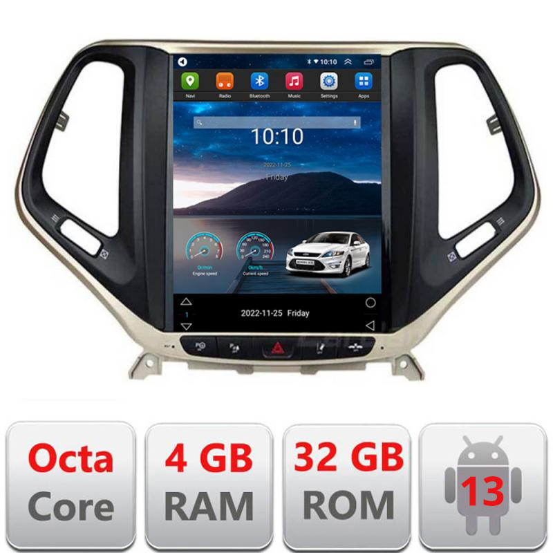 Navigație tip Tesla pentru Jeep Cherokee 2016-2020, 8 Core, 4GB RAM, 32GB