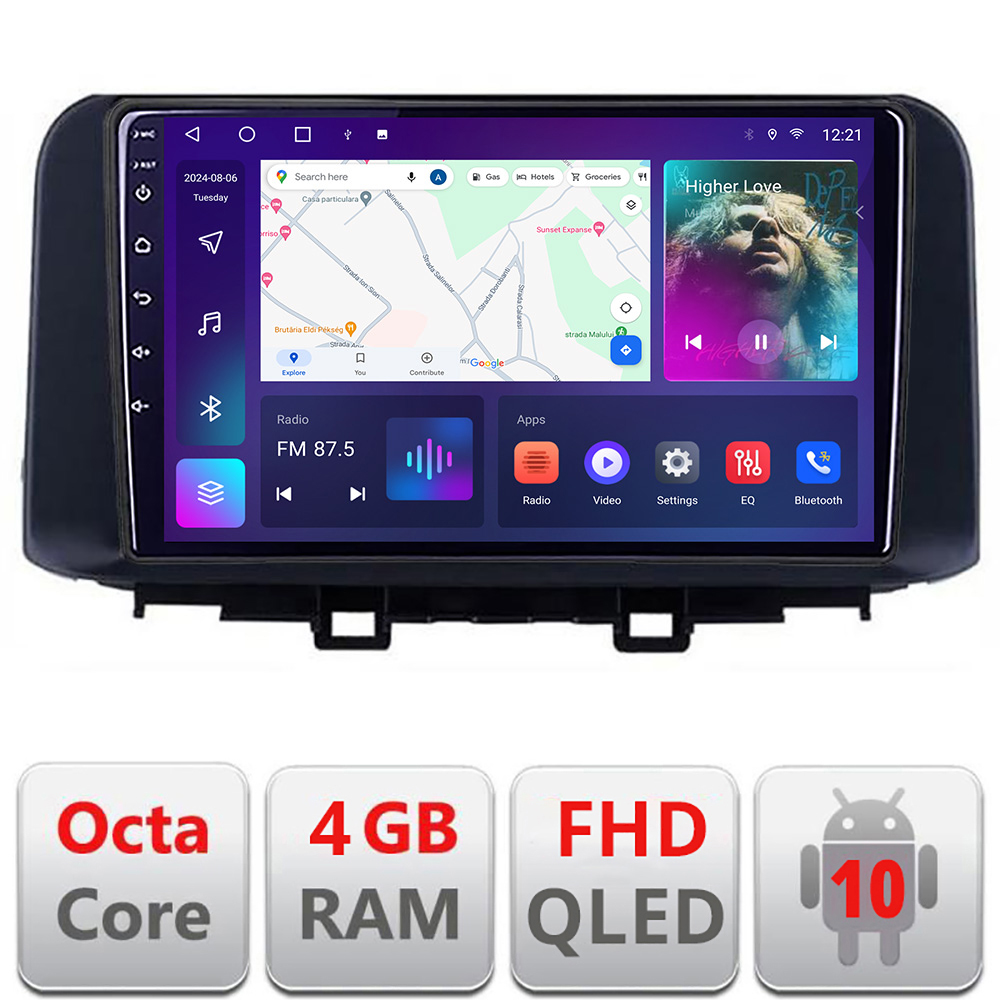 Navigatie Hyundai Kona B-1058 Android Ecran QLED octa core 4+64 carplay android auto KIT-1058+EDT-E310V3