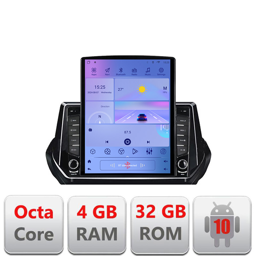 Navigatie Android Peugeot 2008 2020+ cu GPS, LTE, Octa Core, 4GB RAM, 64GB