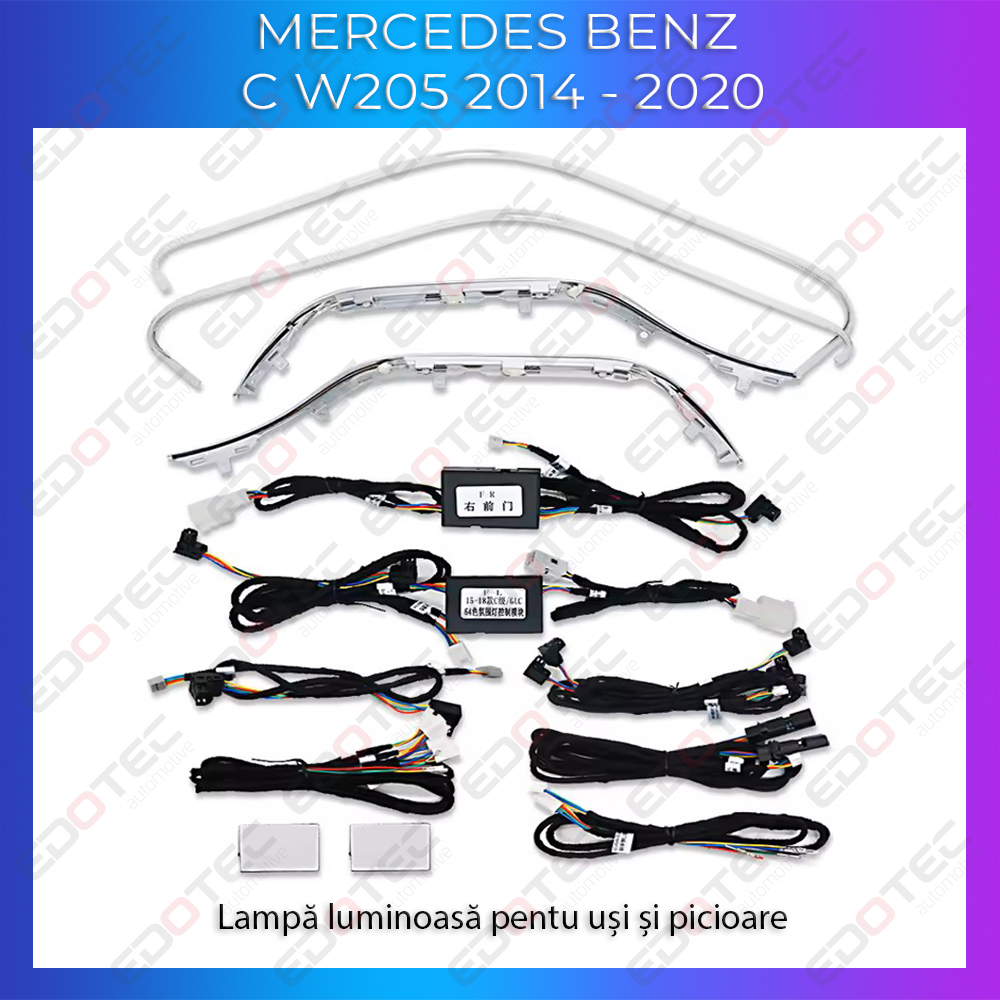 Lumini ambientale uși și picioare Mercedes C W205, control OEM sau telefon