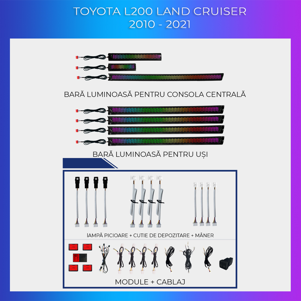 Kit lumini ambientale Toyota Land Cruiser 2010-2021, set complet cu trimuri