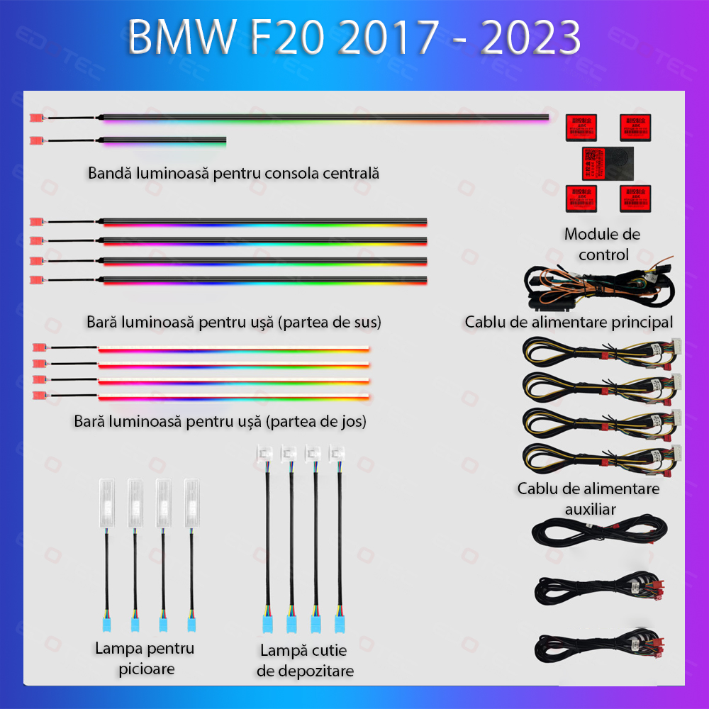 Kit lumini ambientale BMW Seria 1 F20 2016-2020, control telefon și sistem original