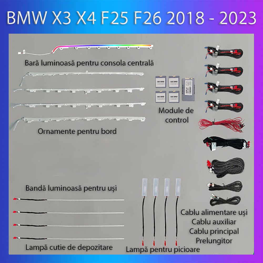 Kit lumini ambientale BMW X3/X4 G01/G08 2018-2022, control telefon