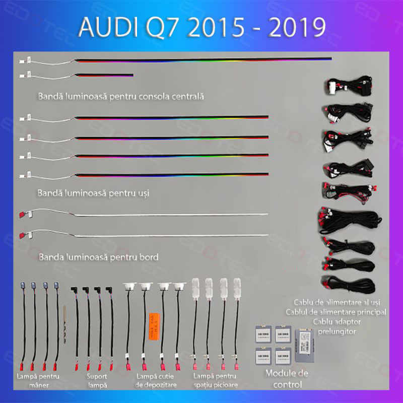Kit lumini ambientale Audi Q7 2015-2019, set complet RGB cu control telefon