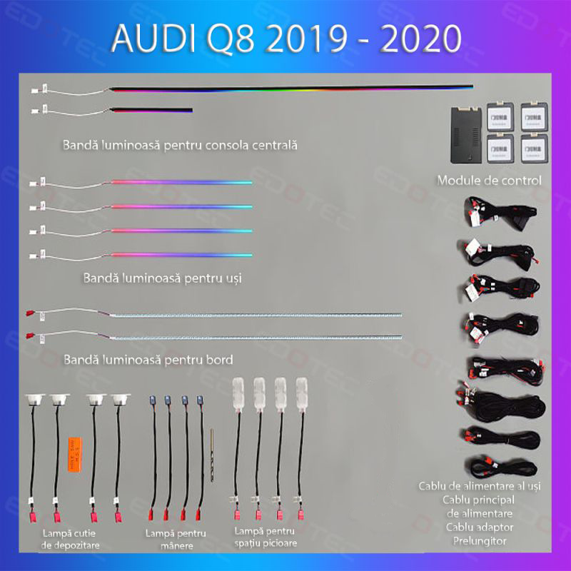 Kit lumini ambientale Audi Q8 2019-2023, control din telefon sau sistem original