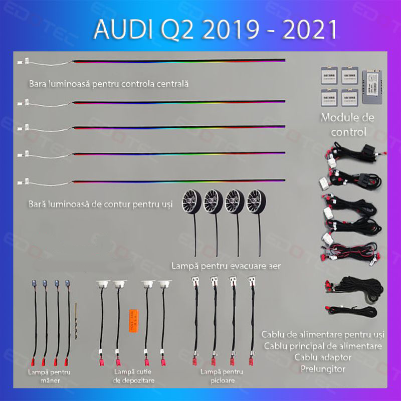 Kit lumini ambientale Audi Q2 2019-2021, set complet RGB cu control telefon