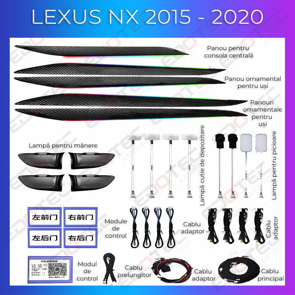 Kit lumini ambientale Lexus NX 2015-2021, control telefon sau sistem original