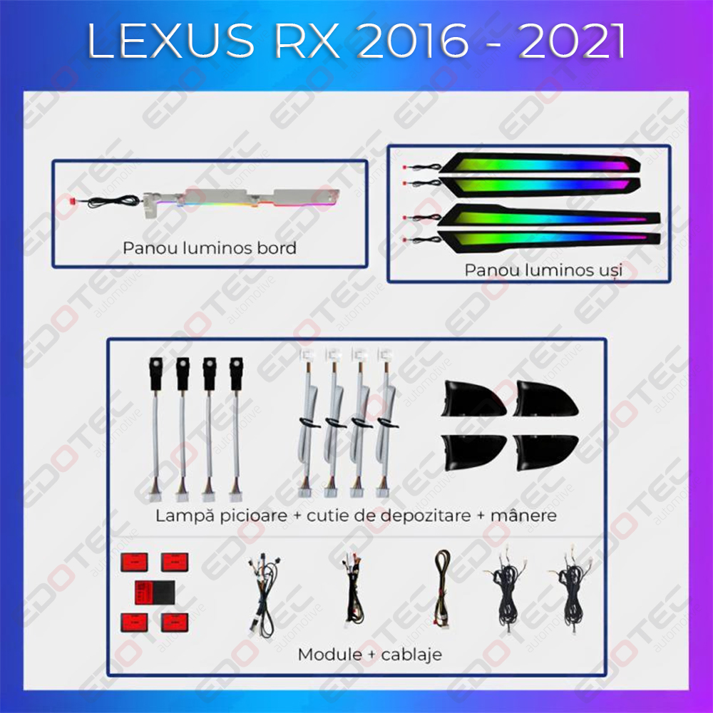 Kit lumini ambientale Lexus RX 2016-2021, control telefon și sistem original