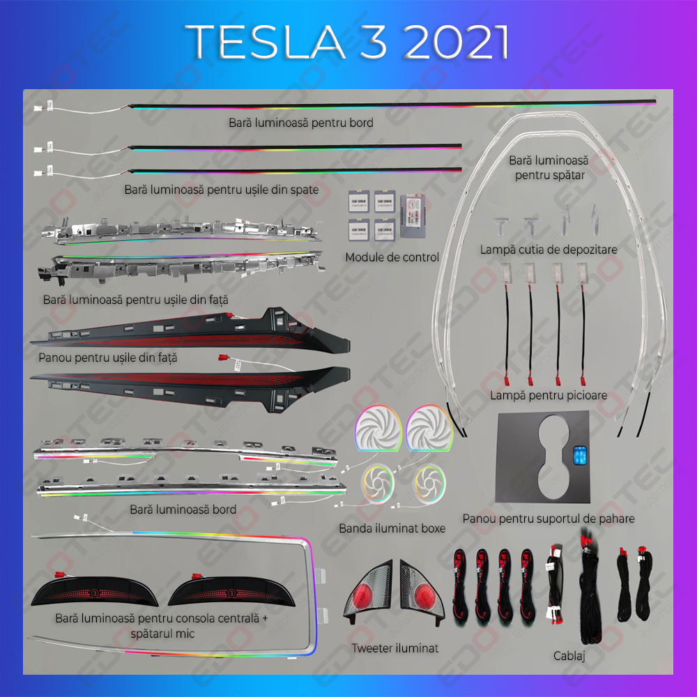 Kit lumini ambientale pentru Tesla Model 3 2021-2022, control din telefon