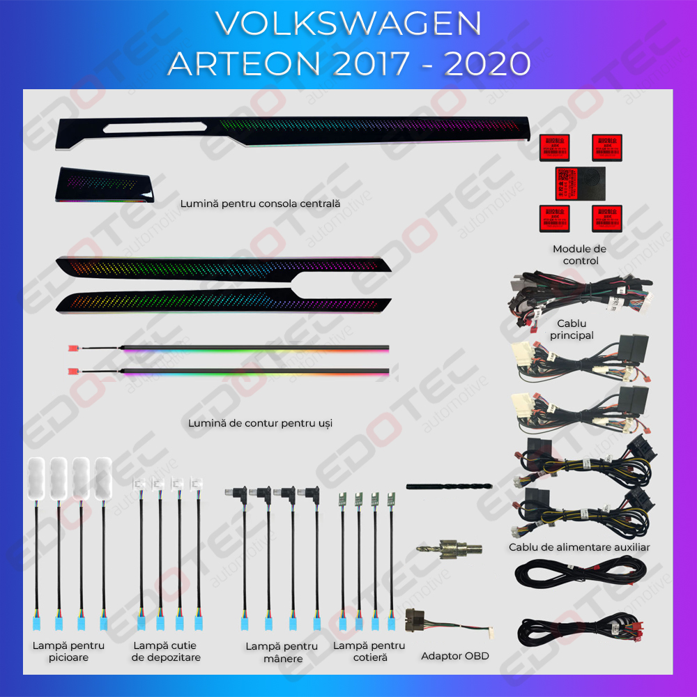 Kit lumini ambientale VW Arteon 2017-2020, control telefon sau sistem original