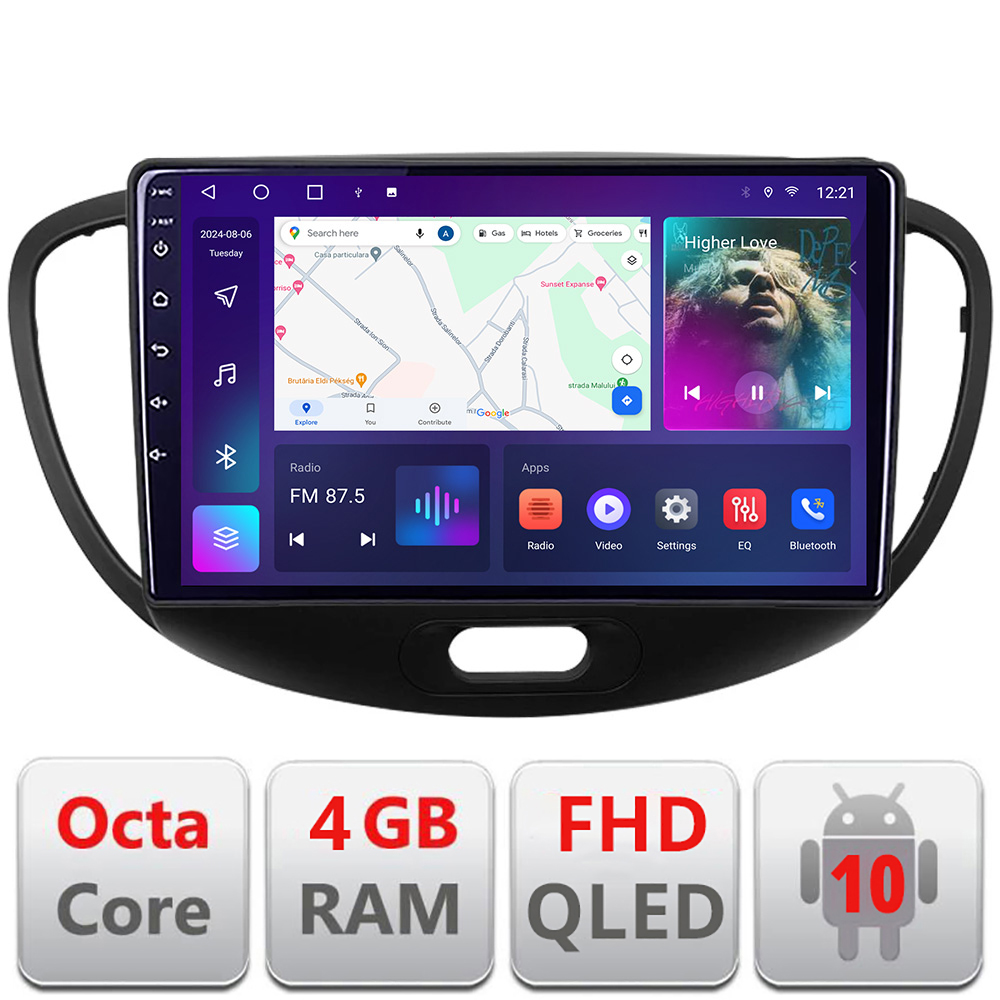 Navigatie Android Hyundai i10 2007-2013, 4GB RAM, 64GB, CarPlay