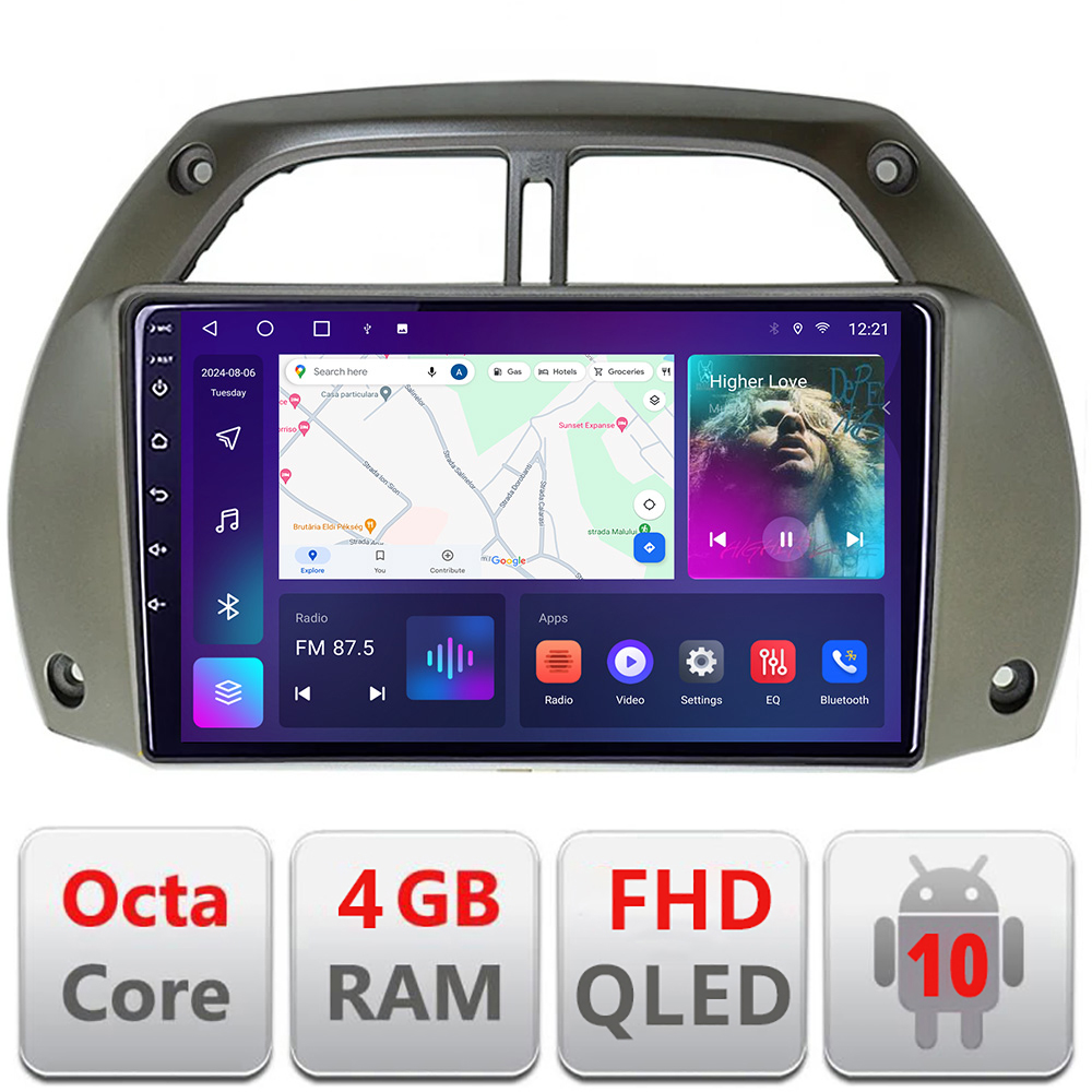 Navigație Android Toyota RAV4 2000-2004, GPS, CarPlay, Android Auto, 4GB+64GB