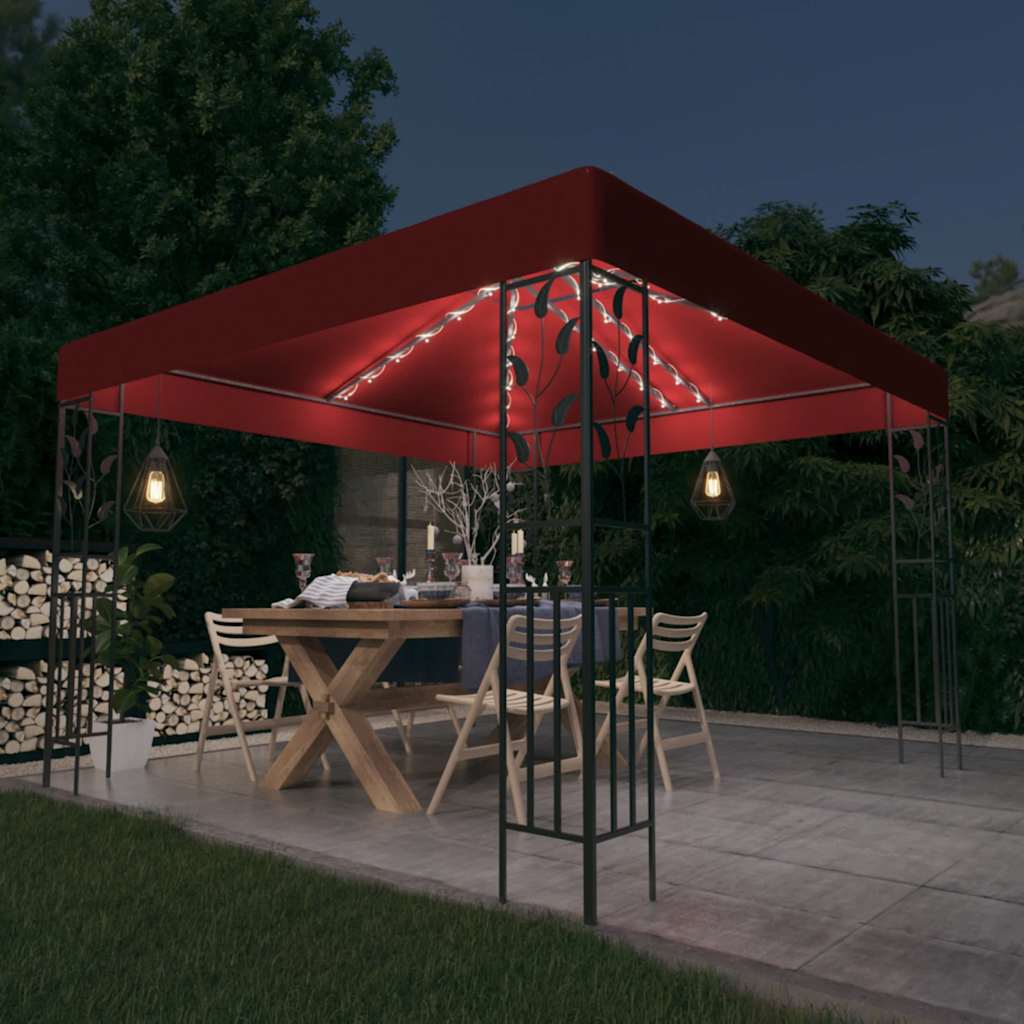 Pavilion cu șir de lumini LED, roșu vin, 3x3 m GartenMobel Dekor