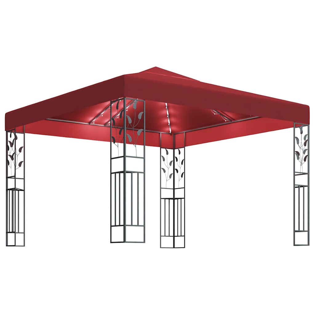 Pavilion cu șir de lumini LED, roșu vin, 3x3 m GartenMobel Dekor