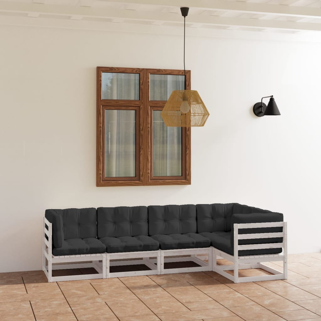 Set mobilier de grădină cu perne, 5 piese, lemn masiv de pin GartenMobel Dekor