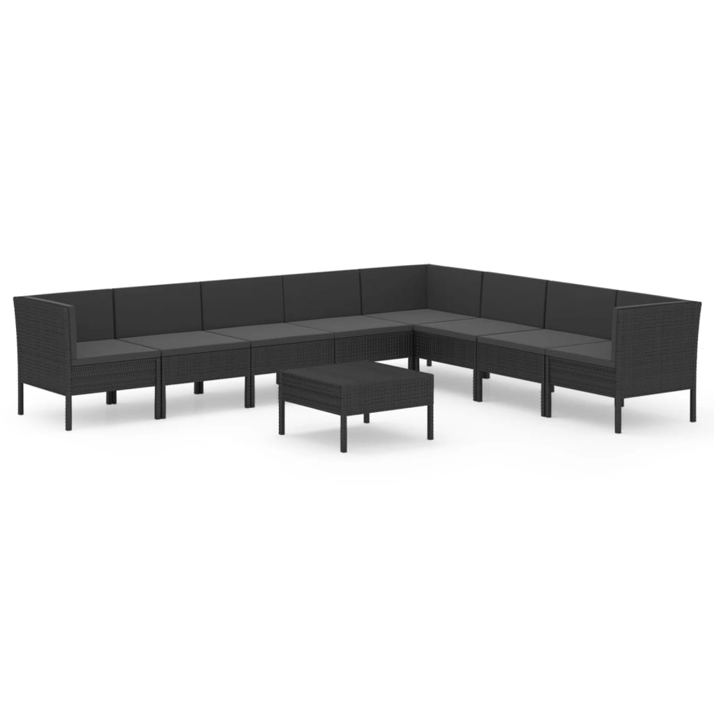 Set mobilier de grădină cu perne, 9 piese, negru, poliratan GartenMobel Dekor