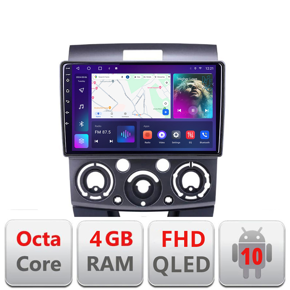 Navigație Android Ford Ranger și Mazda BT50 2007-2012, QLED, 4GB+64GB