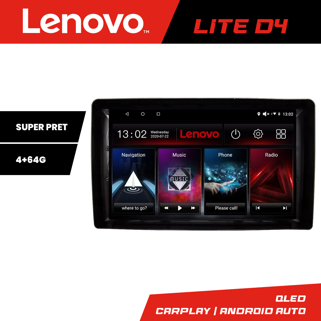 Navigație auto universală 2DIN Lenovo Lite D4, Android, 4GB RAM + 64GB