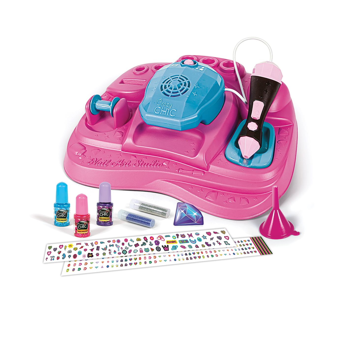 Studio de arta pentru unghii Crazy Chic cu glitter si uscator, 6+ ani