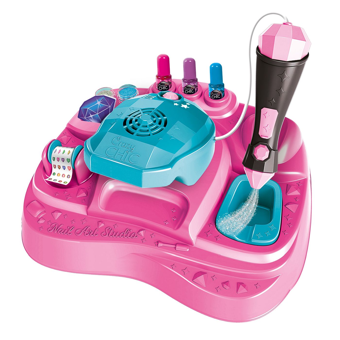 Studio de arta pentru unghii Crazy Chic cu glitter si uscator, 6+ ani