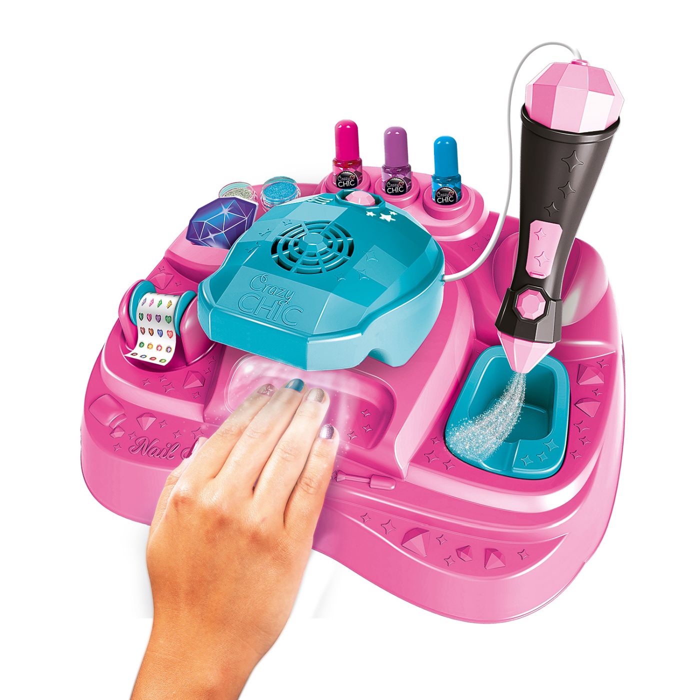 Studio de arta pentru unghii Crazy Chic cu glitter si uscator, 6+ ani