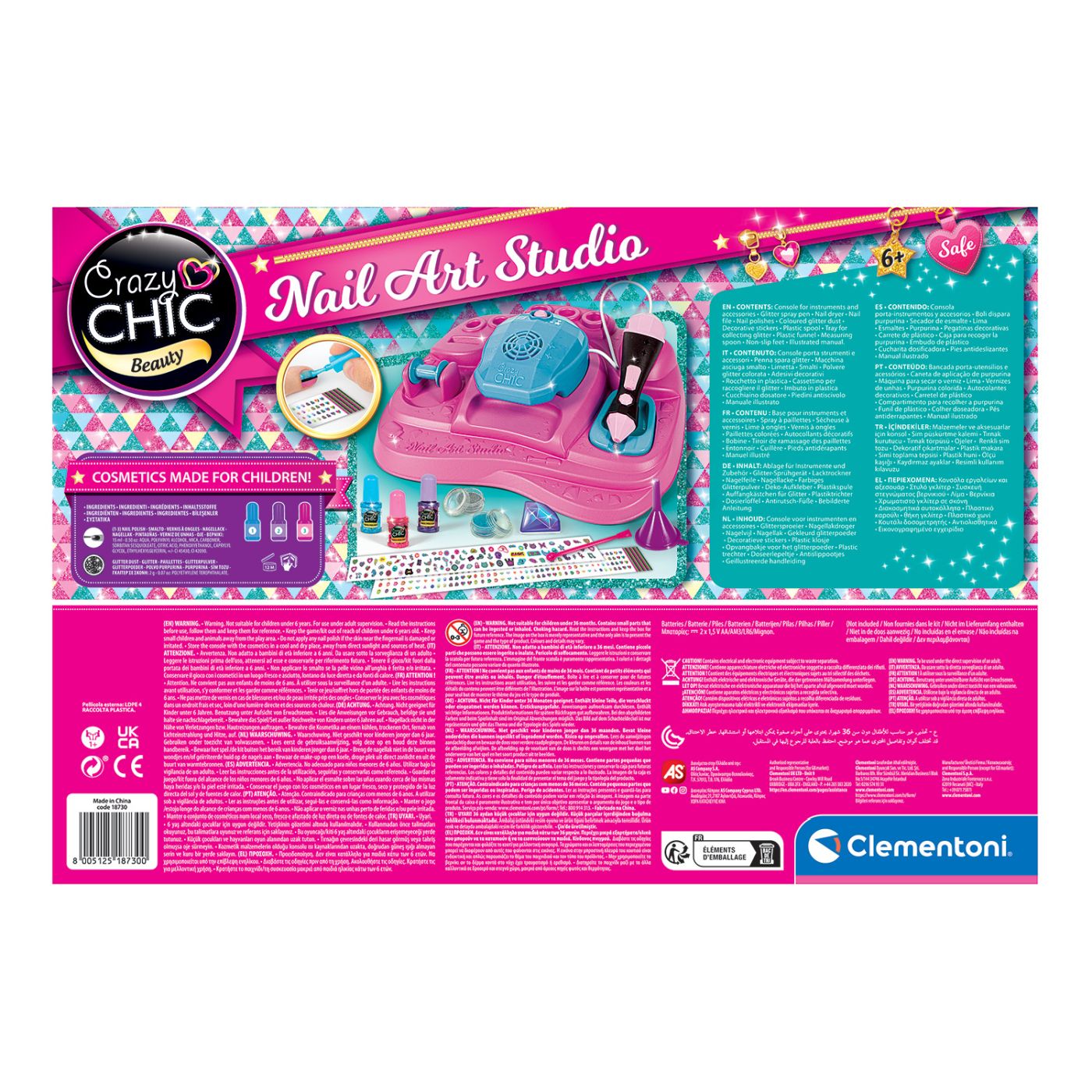 Studio de arta pentru unghii Crazy Chic cu glitter si uscator, 6+ ani