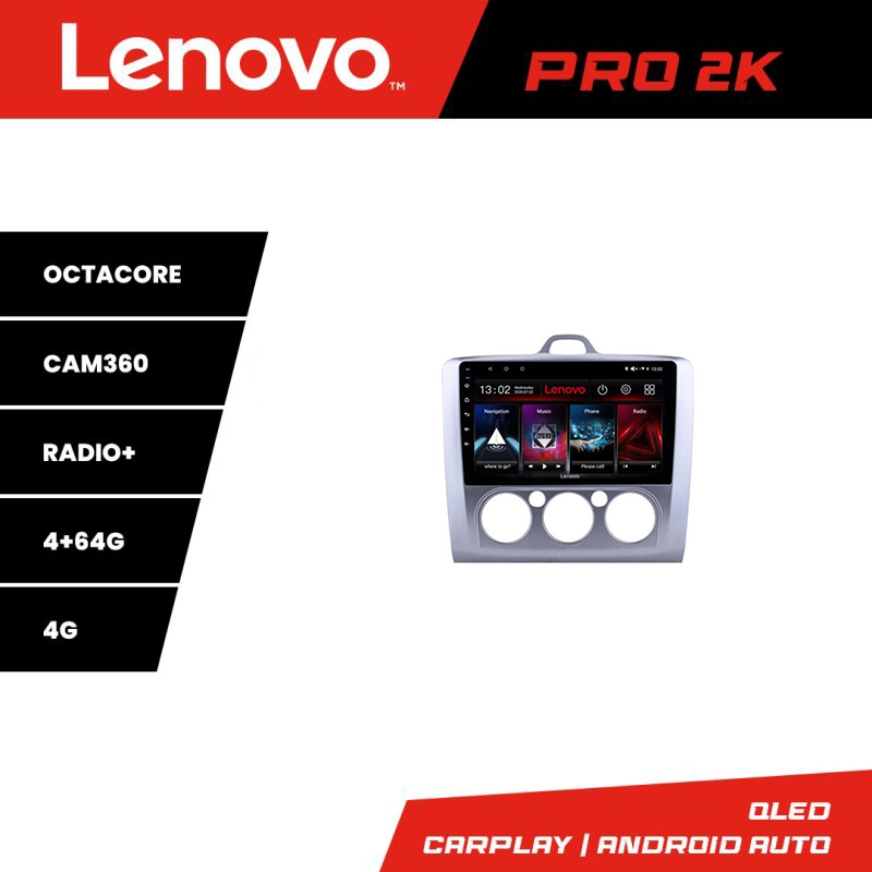 Navigație Android Lenovo Ford Focus 2 2004-2011, QLED 2K, 4+64GB, 360